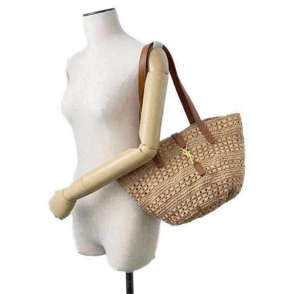 Saint Laurent Paris Pannier Crochet Raffia Basket Bag Beige Brown - Picture 4 of 13